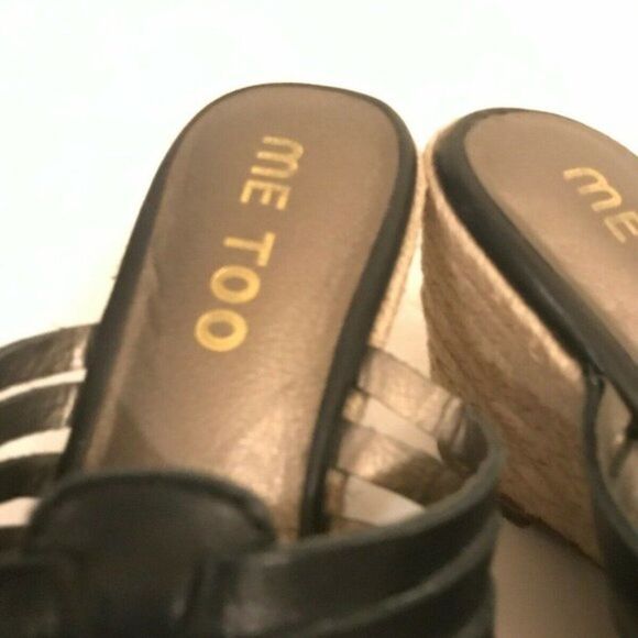 Me Too Sandals Open Toe Faux Leather Black Size 7M Y - Picture 3 of 8